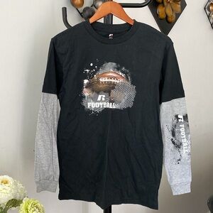 Russell Athletic Boys Shirt L 14/16 Football Theme Layered Look NWT